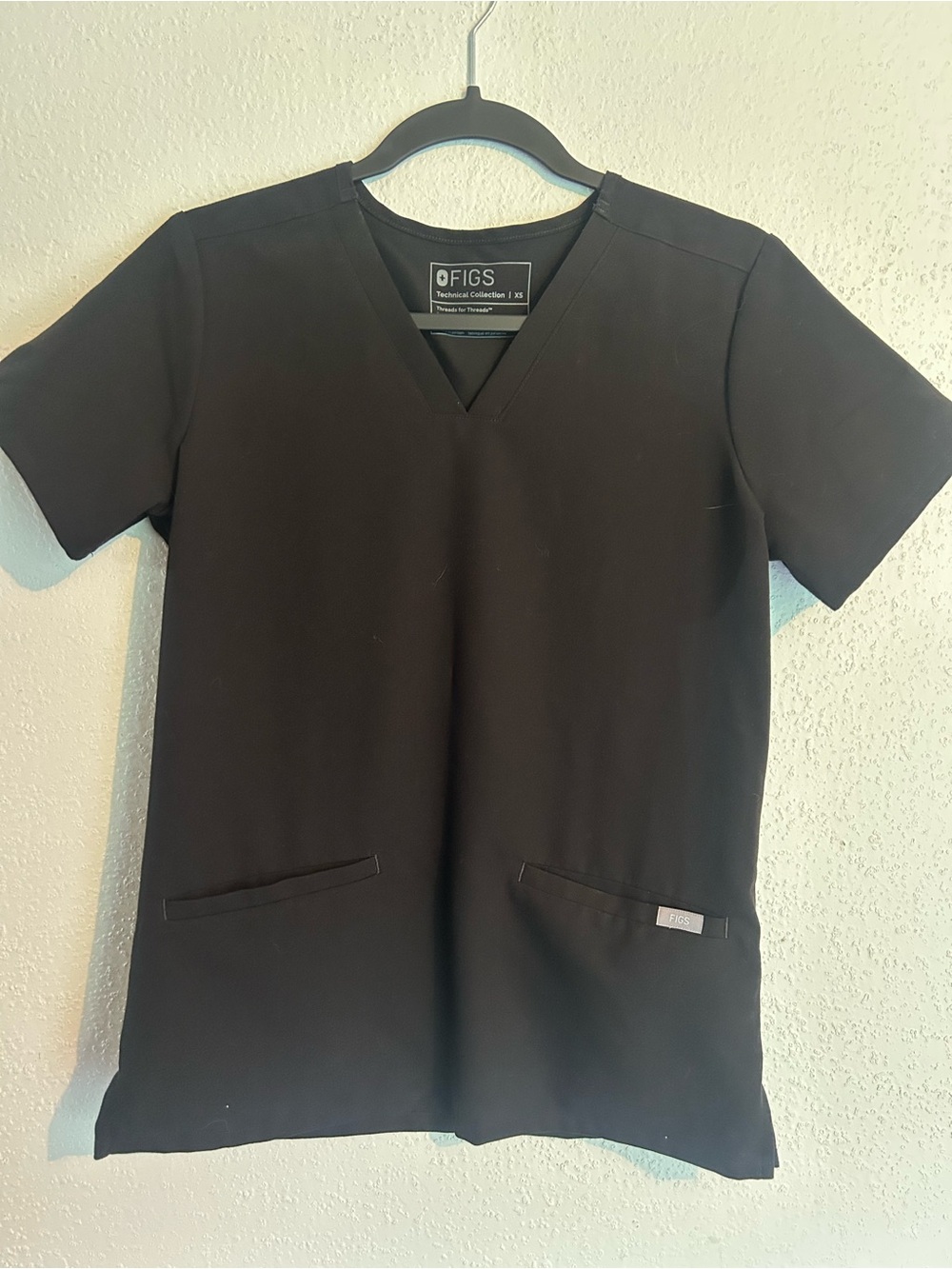 FIGS Black V-Neck Technical Scrub Top